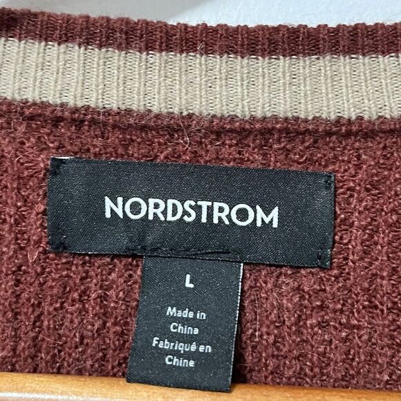 NORDSTROM Wool Alpaca Blend Colorblock Knit Sweater Size L Orange Striped Men’s - Picture 5 of 6